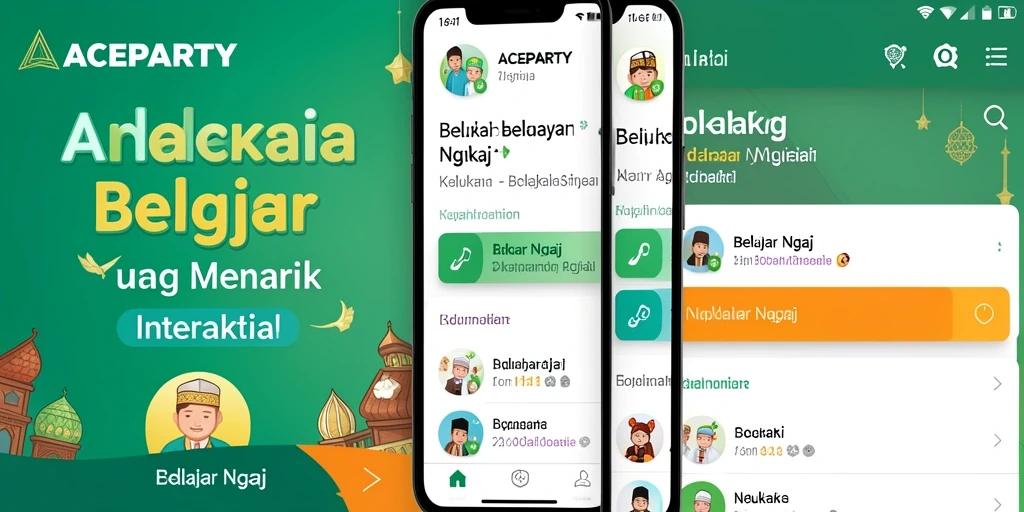 Tampilan antarmuka aplikasi ACEPARTY untuk belajar ngaji.