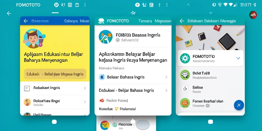 Tampilan antarmuka FOMOTOTO yang interaktif dan mudah digunakan untuk belajar Bahasa Inggris.