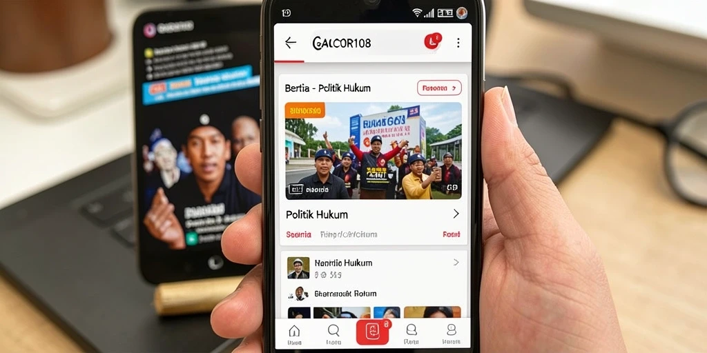Tampilan antarmuka GACOR108 dengan fitur berita politik dan hukum.